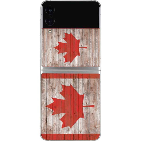 Canadian Flag Dark Wood Galaxy Z Flip4 5G Skin